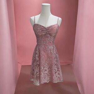 Blondie Nites Pink Sparkle Lace Mini Dress Fit And Flare Formal Party Size 5 NWT